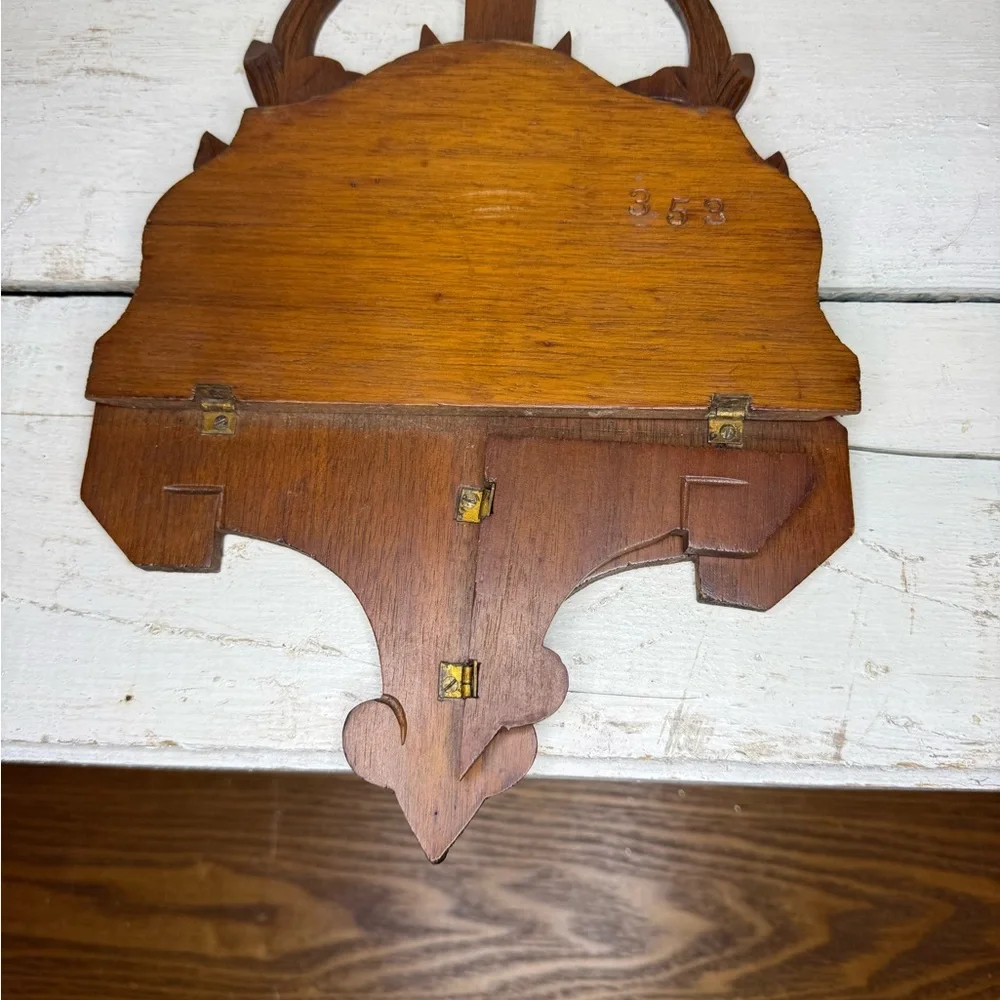 Vintage Victorian Style Scroll Wood Folding Wall Shelf Ornate primitive, distres